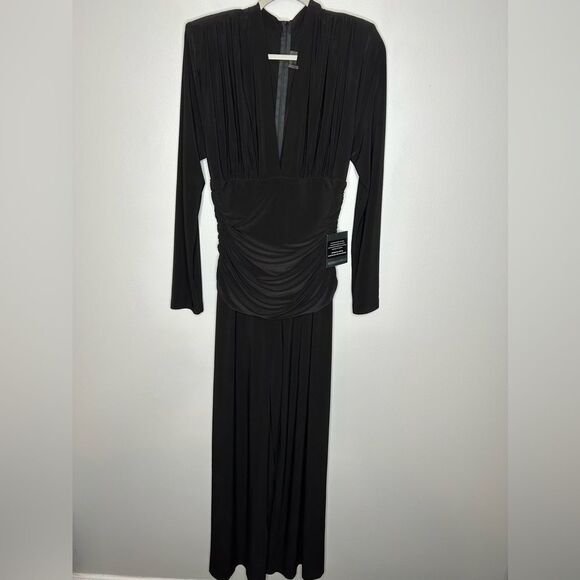 Norma Kamali V Neck Shirred Ruched Front Jersey Jumpsuit NWT - Picture 4 of 7